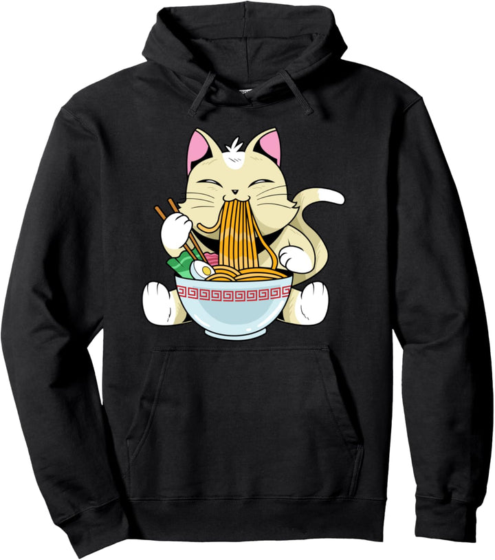 Kawaii Katze Ramen Nudel Suppe Neko Kitty Manga Anime Tier Pullover Hoodie