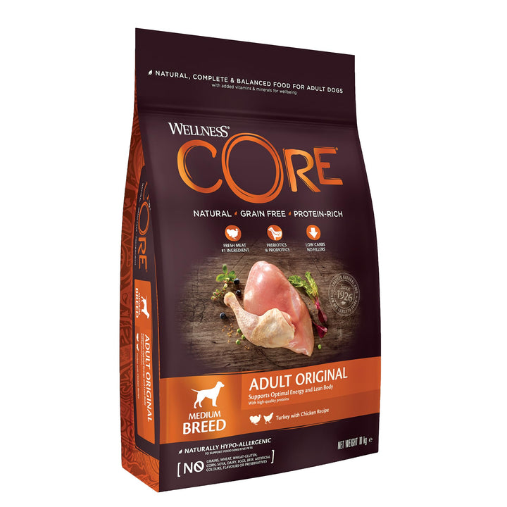 Wellness CORE Adult Original, Hundefutter trocken, getreidefrei, mit hohem Fleischanteil, Pute & Huh