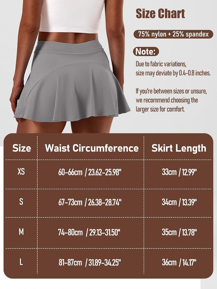 GroYolan Tennisrock Damen Hohe Taille Skort Plissierter Sportrock mit Innenhose und Taschen Minirock