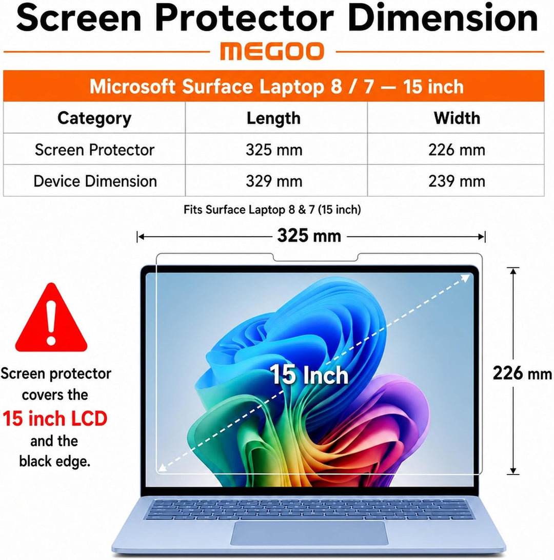 MEGOO Microsoft Surface Laptop 7 (2024, 15 Zoll) Glas Schutzfolie - Kratzfest, Einfache Installation