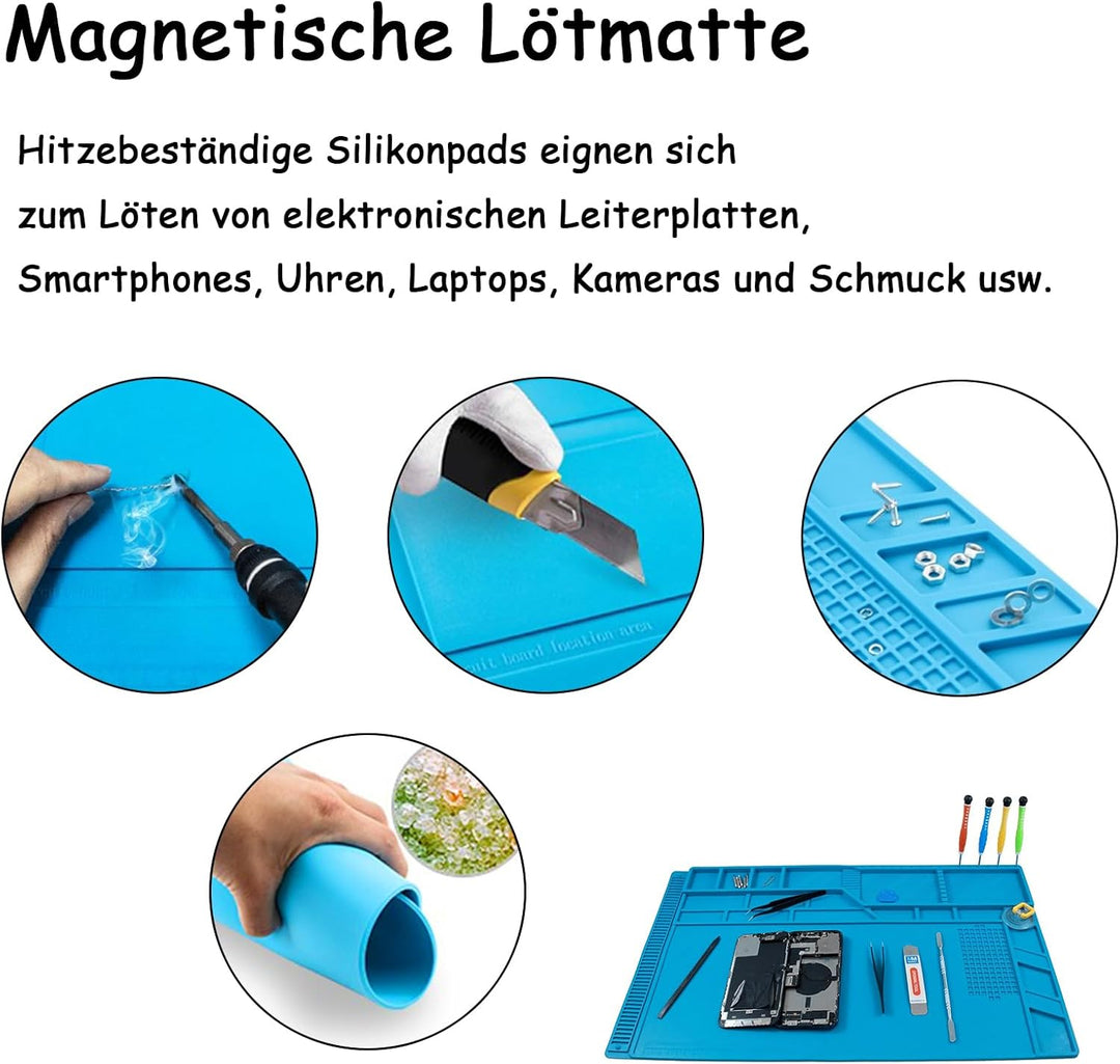 Magnetische Lötmatte, 55x 35cm Magnetische Elektronik Reparaturmatte, Silikon Lötmatte, Hitzebeständ