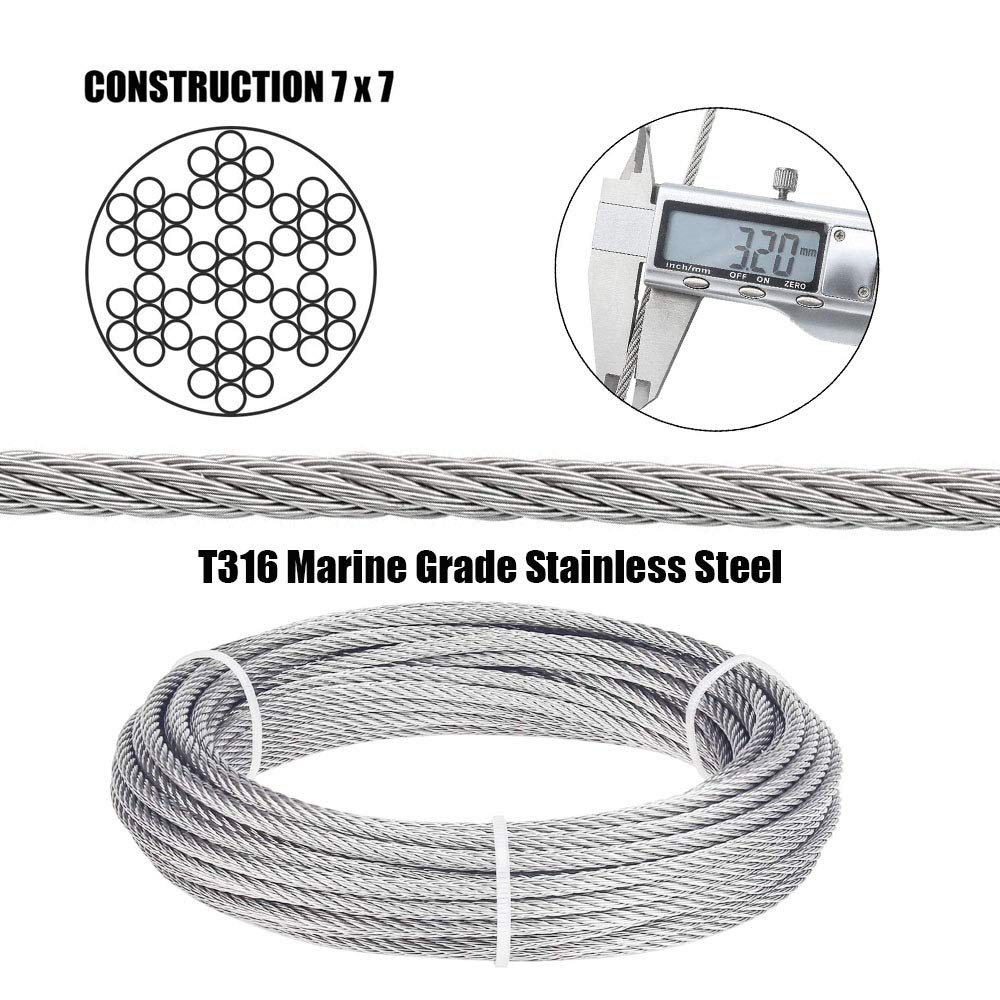 TooTaci Edelstahlseil 3mm Set,Drahtseil 3mm Edelstahl T316,30M/3mm Stahlseil Edelstahl mit 20 Stück