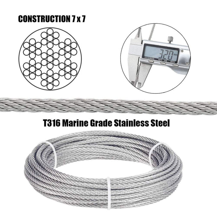 TooTaci Edelstahlseil 3mm Set,Drahtseil 3mm Edelstahl T316,30M/3mm Stahlseil Edelstahl mit 20 Stück