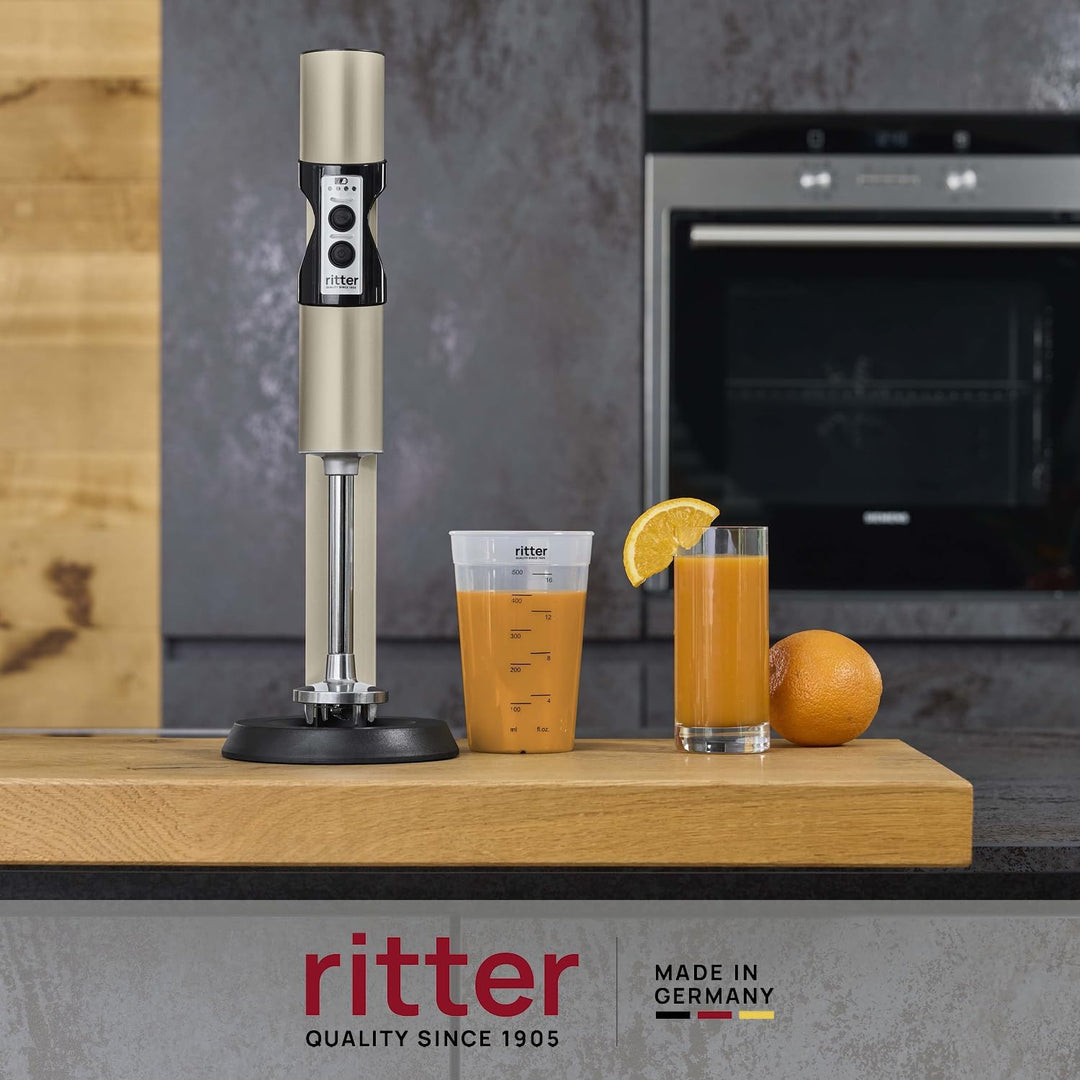 ritter stilo 7 kabelloser Stabmixer, Pürierstab mit Akku aus Vollmetall, Made in Germany, Helles Bra