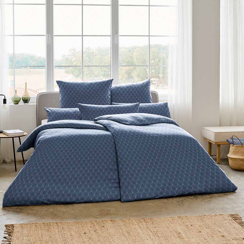 ESTELLA Bettwäsche Tizian | Navy | 135x200 + 80x80 cm | bügelfreie Interlock-Jersey-Qualität | pfleg