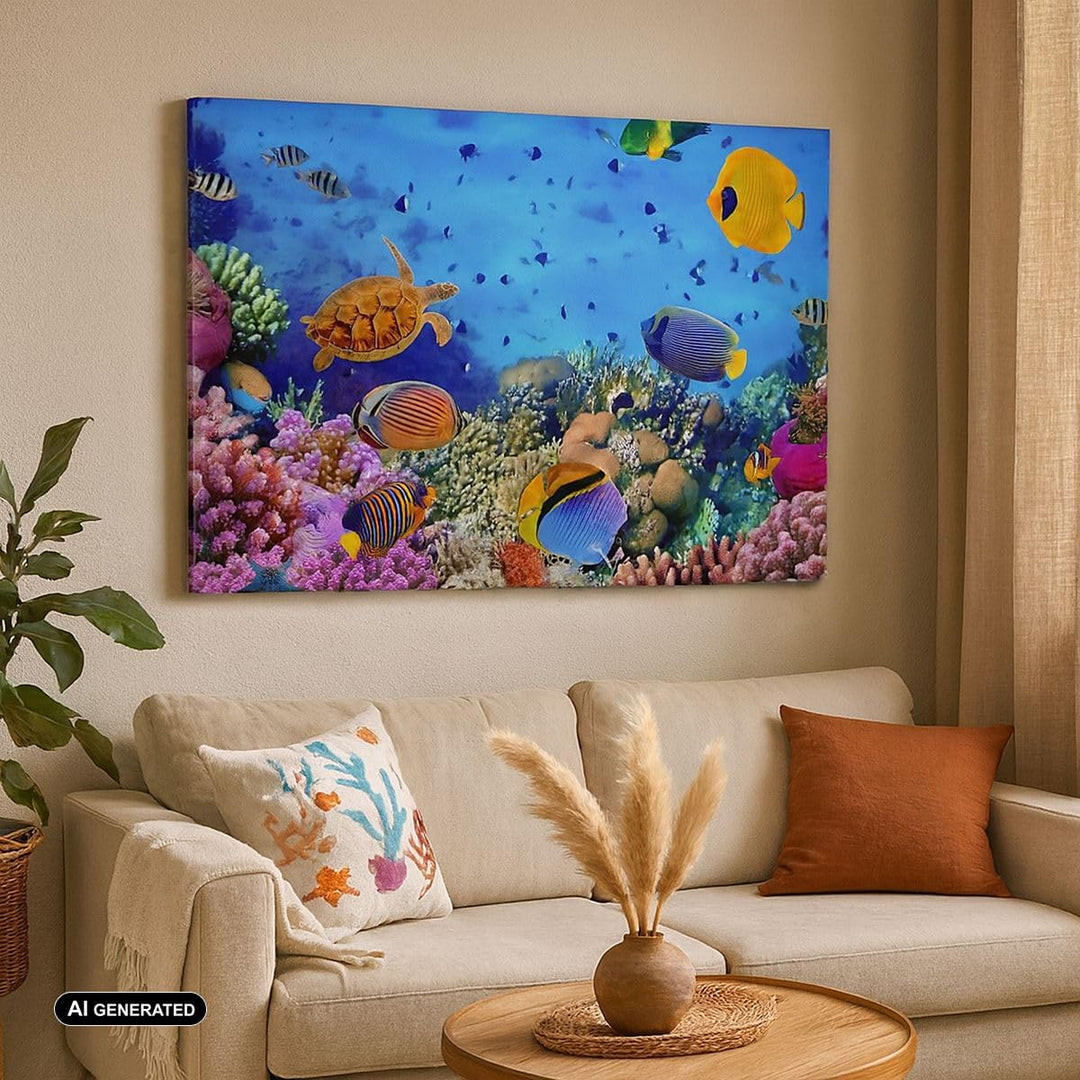 Bilder auf Leinwand 100x70cm Leinwandbild mit Rahmen Korallenriff Gross Wanddeko Bild Schlafzimmer K