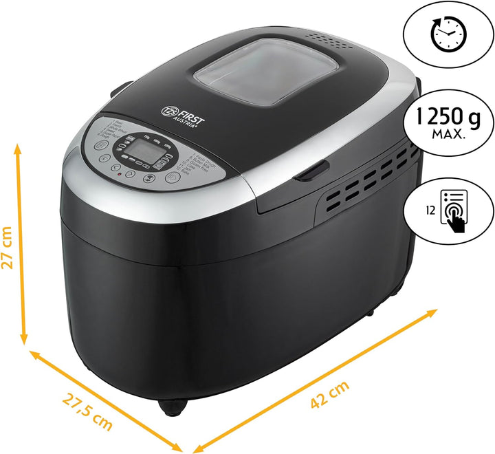 TZS First Austria Brotbackautomat mit 12 Automatikprogrammen, 700g-1000g-1250g Füllmenge, Timer, ein
