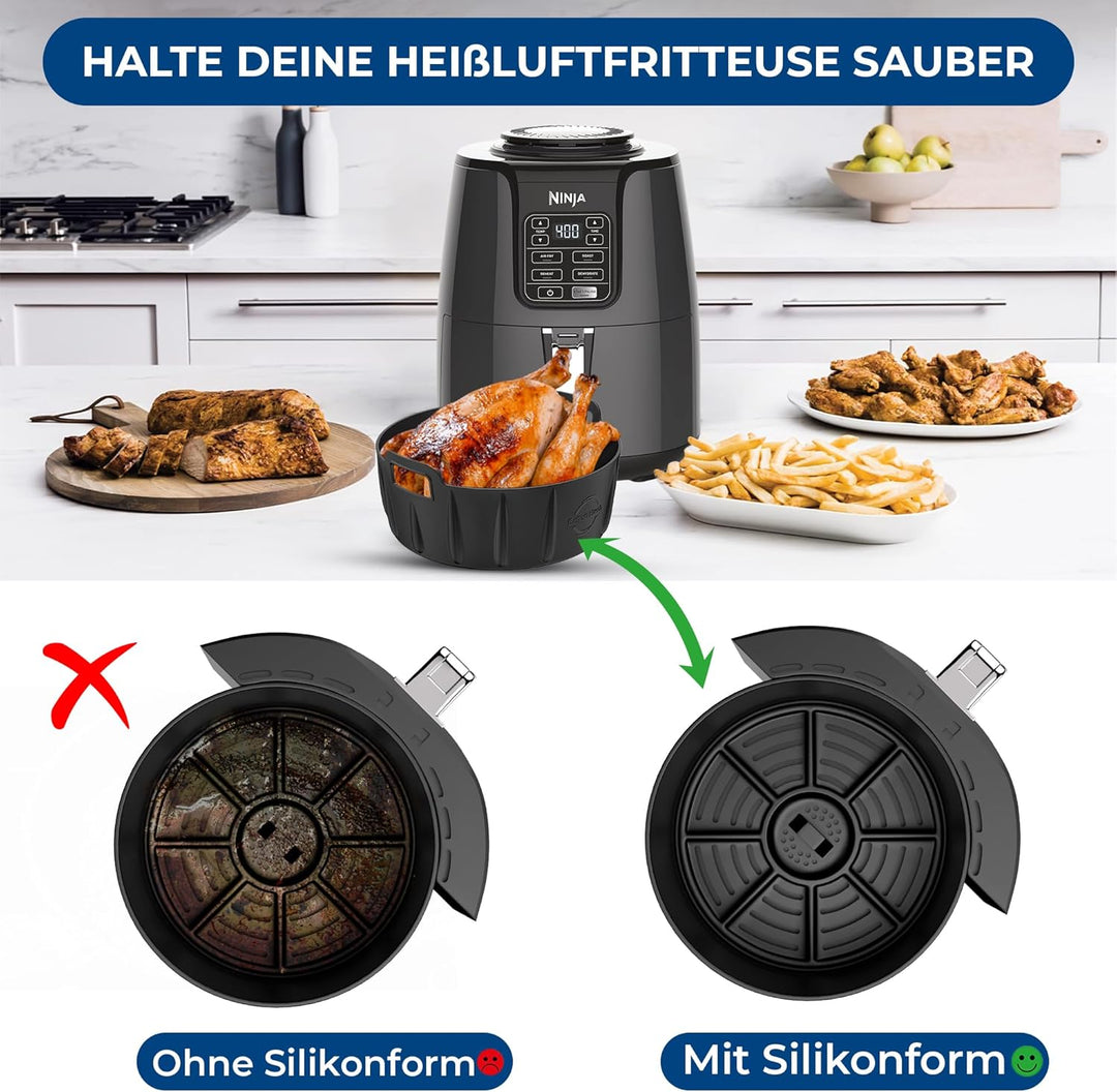 Premium 2 Stück Silikonform Heissluftfritteuse Rund für Ninja 5,2L AF160EU, 3.8L AF100EU & andere 5,