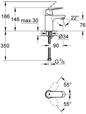 GROHE Cosmopolitan - Einhand-Waschtischarmatur (wassersparend, Einlochmontage, M-Size), chrom, 23327