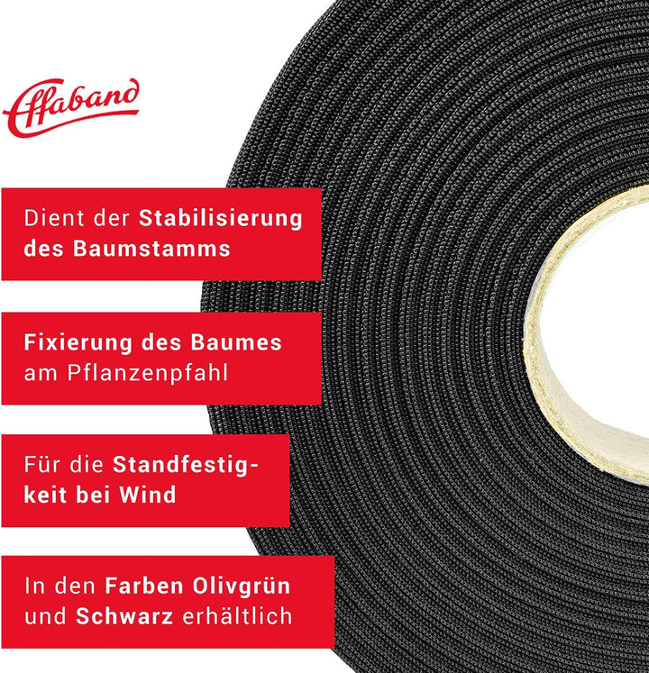 Effaband Baumanbinder 25m schwarz Breite 50 mm/Pflanzenbinder zur Baumbefestigung aus witterungsbest