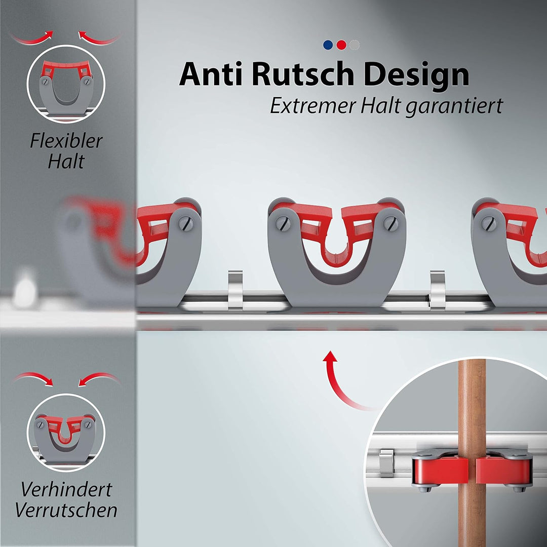 Besenhalterung Wand mit 4 Haltern und 5 Haken (45cm) I robuster Gerätehalter für mehr Ordnung I Prem