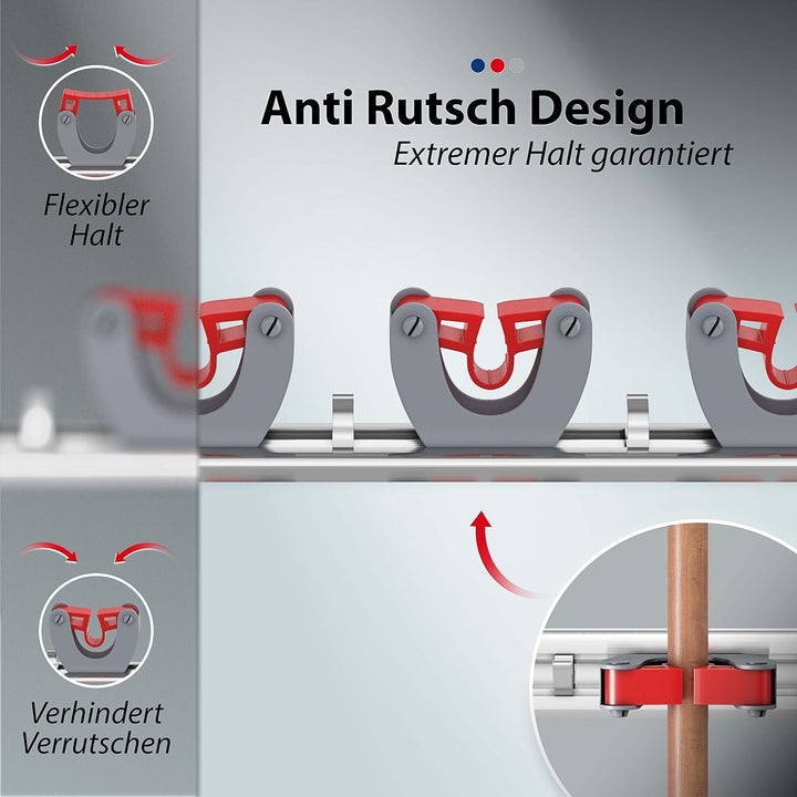 Besenhalterung Wand mit 4 Haltern und 5 Haken (45cm) I robuster Gerätehalter für mehr Ordnung I Prem