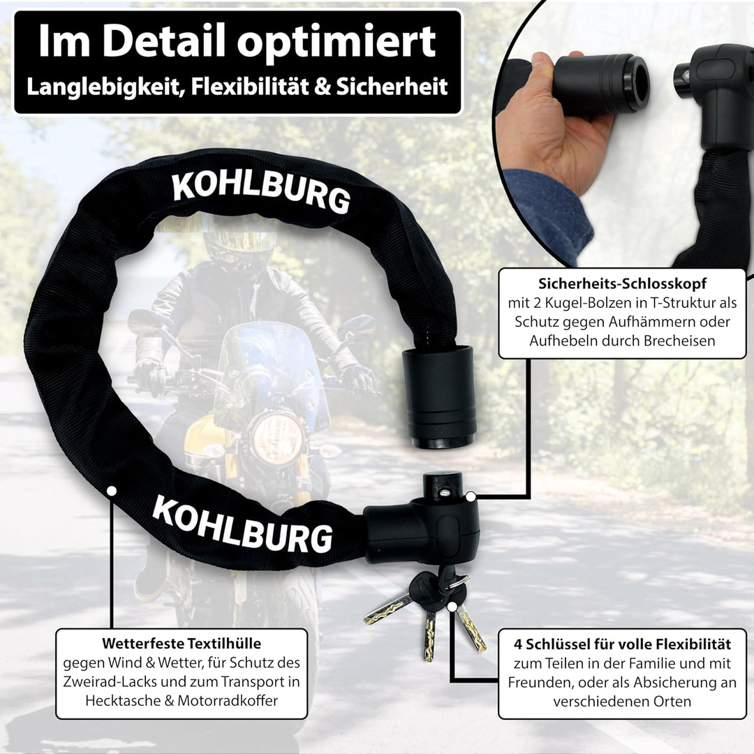 KOHLBURG massives Kettenschloss 85cm lang [Bolzenschneider-sicher] mit höchstem Level 15 - Schloss f