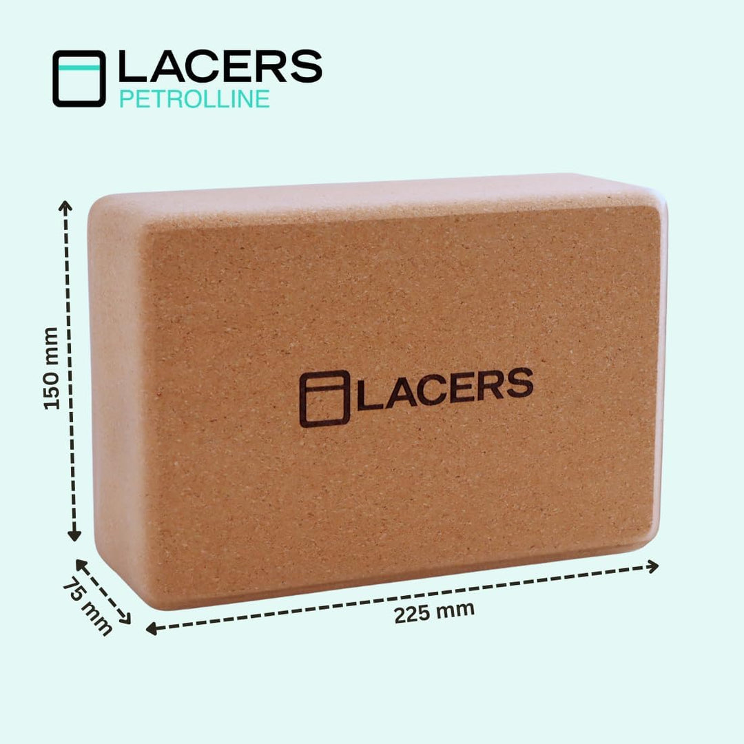 Lacers PetrolLine Yoga Block Kork – Rutschfester Yogablock aus Naturkork | Stabiler Yogaklotz als Hi