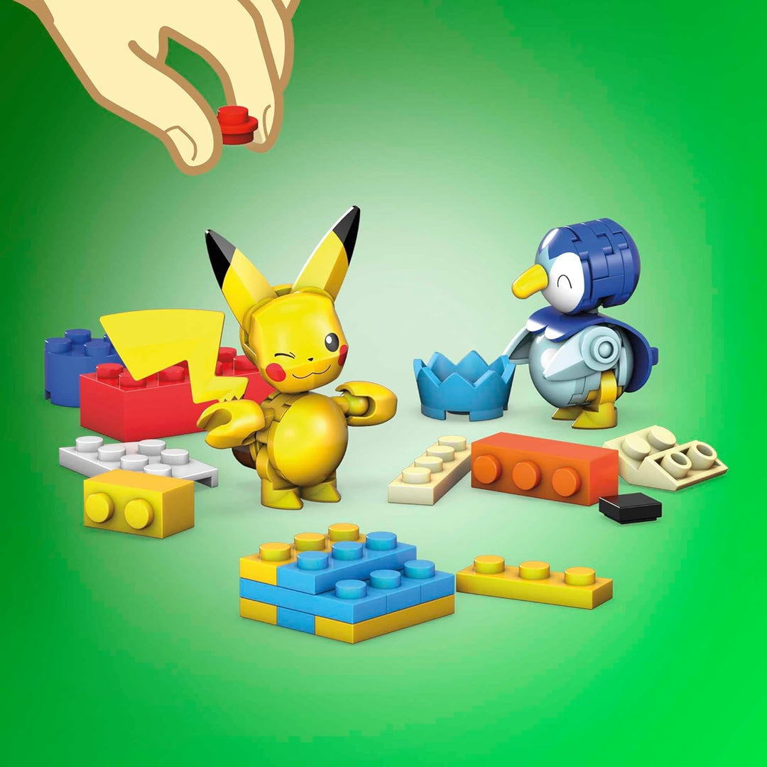 MEGA Pokémon Adventkalendar, Ferienkalender mit 202 Teilen, 2 posierbaren Figuren und Zubehör, für K