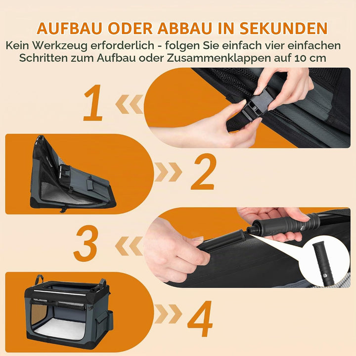 Hundebox Faltbar, 3-Türiger Transportbox Hund, 76,2 × 53,4 × 53,4cm, Tragbare Hundetasche mit Reflek