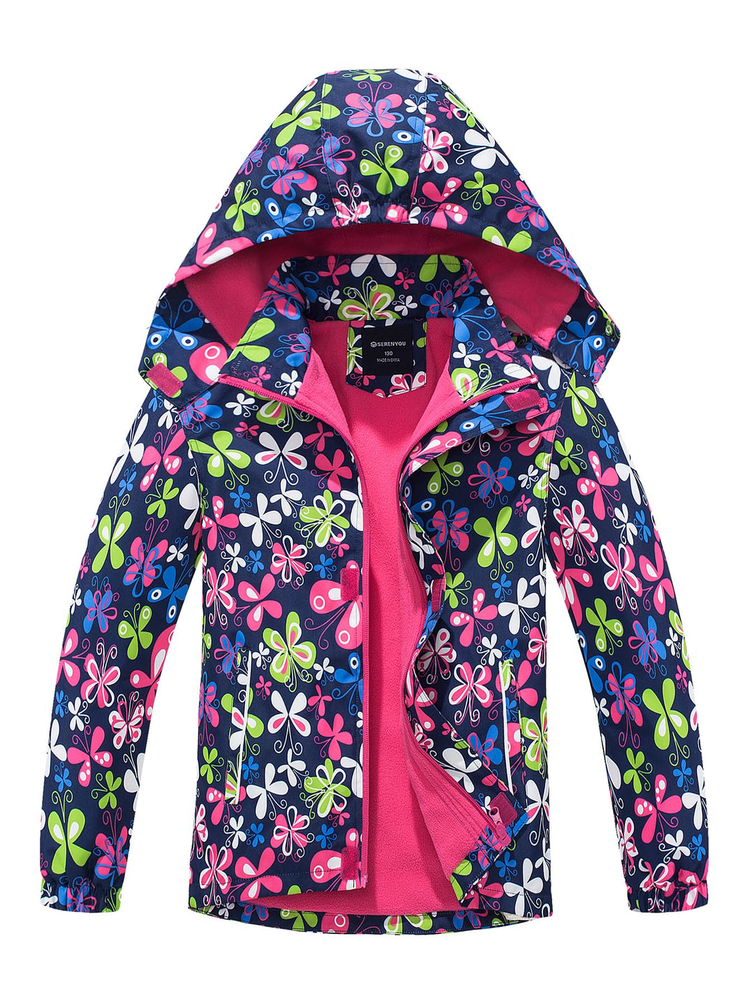 SERENYOU Mädchen Übergangsjacke Gefütterte Regenjacke mit Abtrennbare Kapuze 120 Schmetterlinge, 120