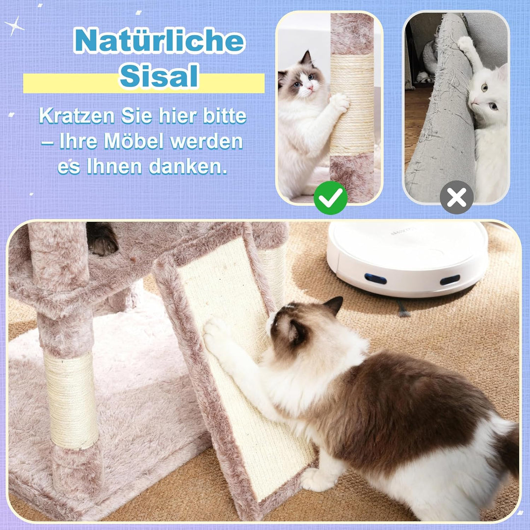 Hey-brother Kratzbaum, 182 cm hoch Katzenbaum für Grosskatze, mehrstöckiger Katzenkratzbaum mit 2 Gr