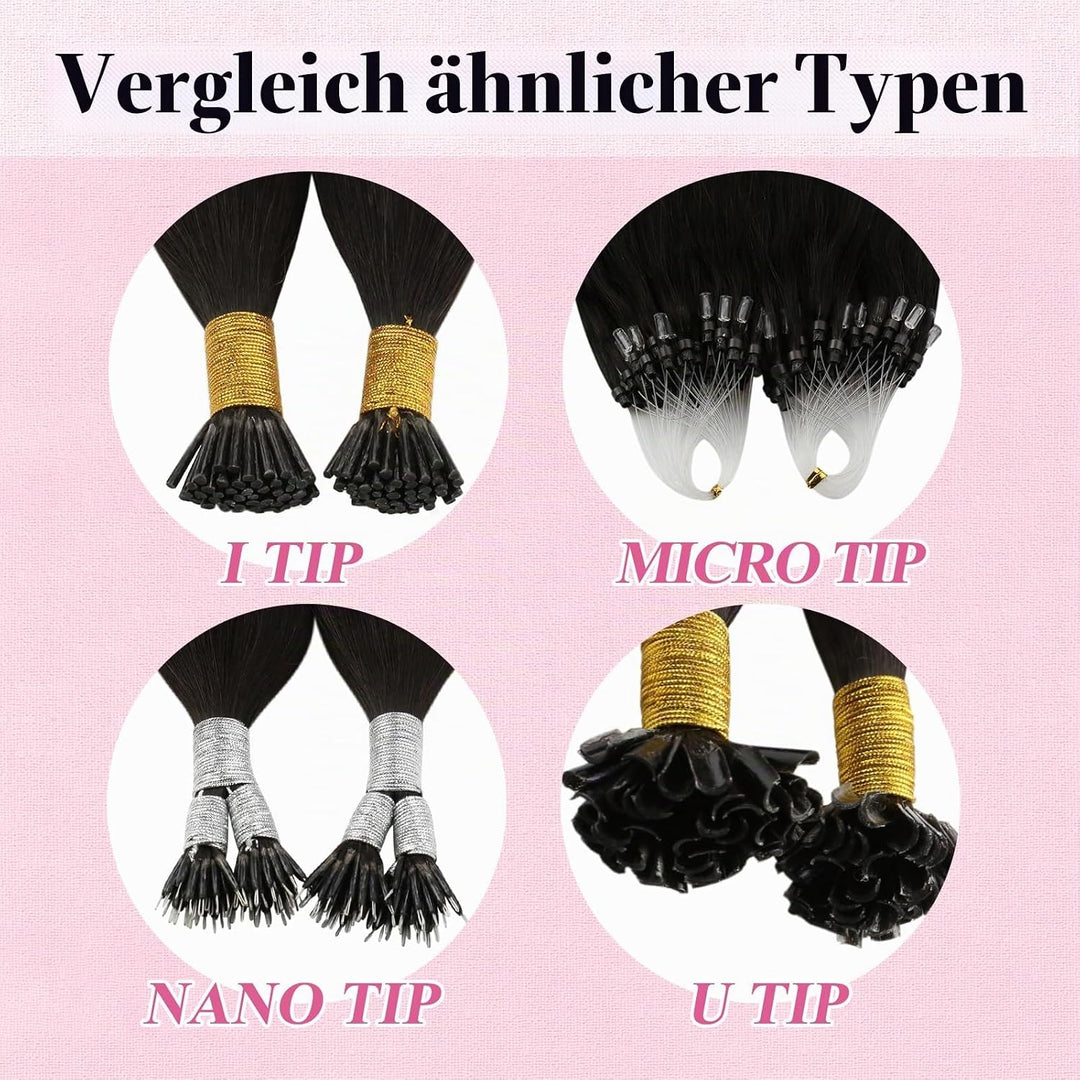 YoungSee Microring Extensions Echthaar Braun 40 cm Microring Hair Extensions Dunkelbraun Ombre Braun