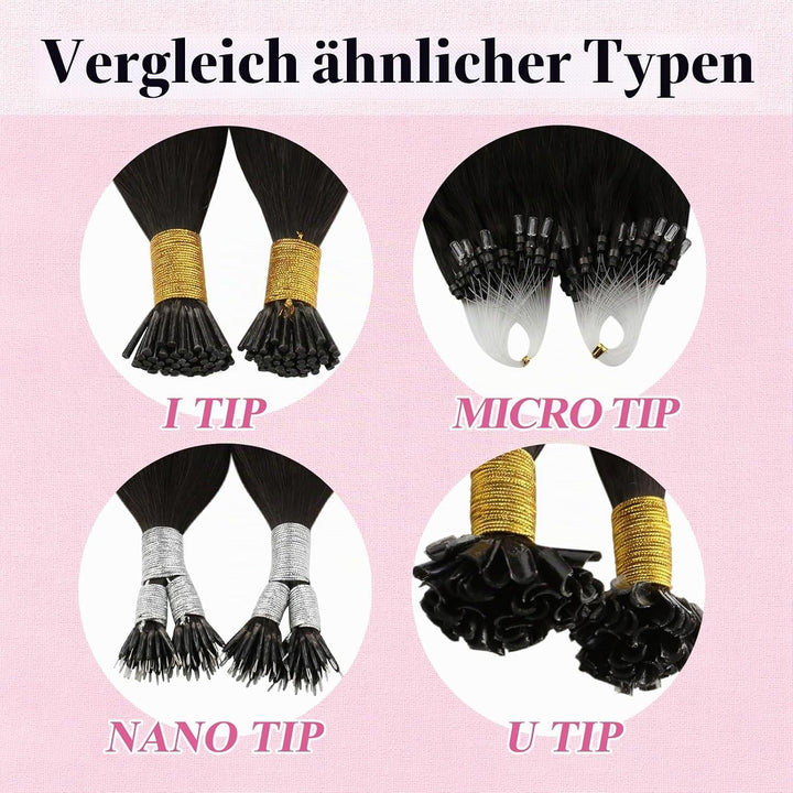 YoungSee Microring Extensions Echthaar Braun 40 cm Microring Hair Extensions Dunkelbraun Ombre Braun