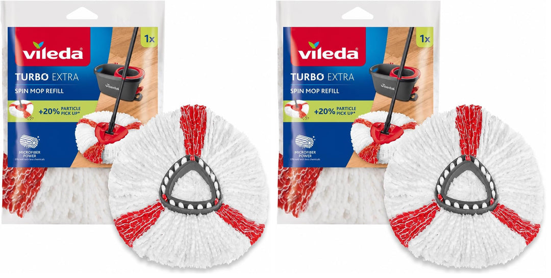 Vileda Turbo 2in1 EasyWring&Clean Wischmopp Ersatzköpfe, Mikrofaser Moppköpfe mit Kraftfasern für Vi