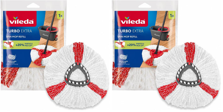 Vileda Turbo 2in1 EasyWring&Clean Wischmopp Ersatzköpfe, Mikrofaser Moppköpfe mit Kraftfasern für Vi