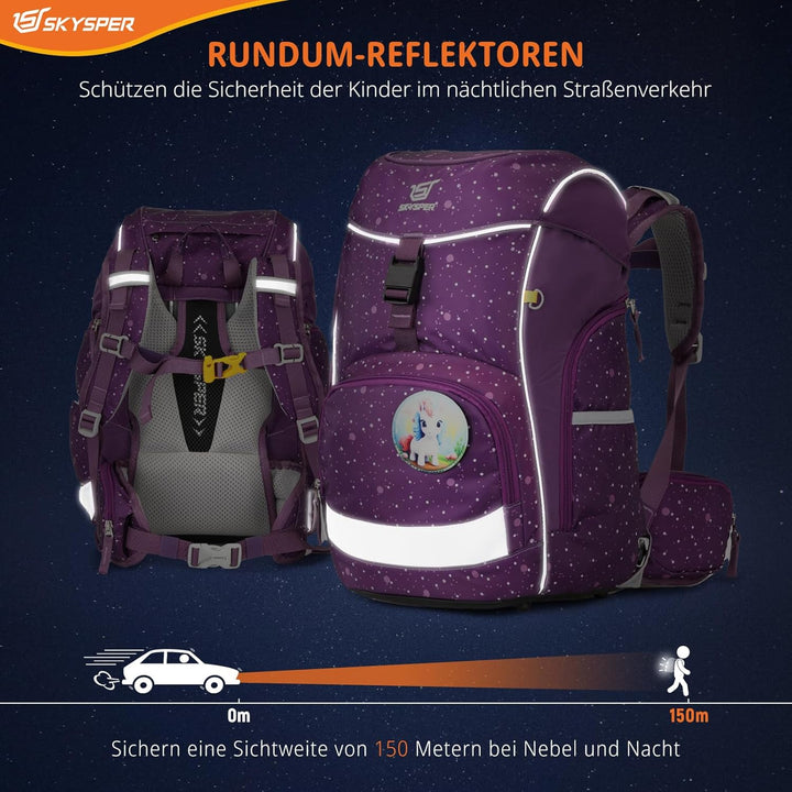 SKYSPER Schulranzen Set 5-teilig für Jungen Mädchen 1. Klasse Grundschule Schulrucksack Sporttasche