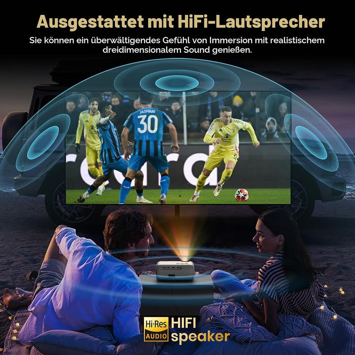 2026Mini Beamer FHD 4K,Lower Noise 450ANSI Tageslichttauglicher projektor|Auto-Keystone,HiFi-Lautspr