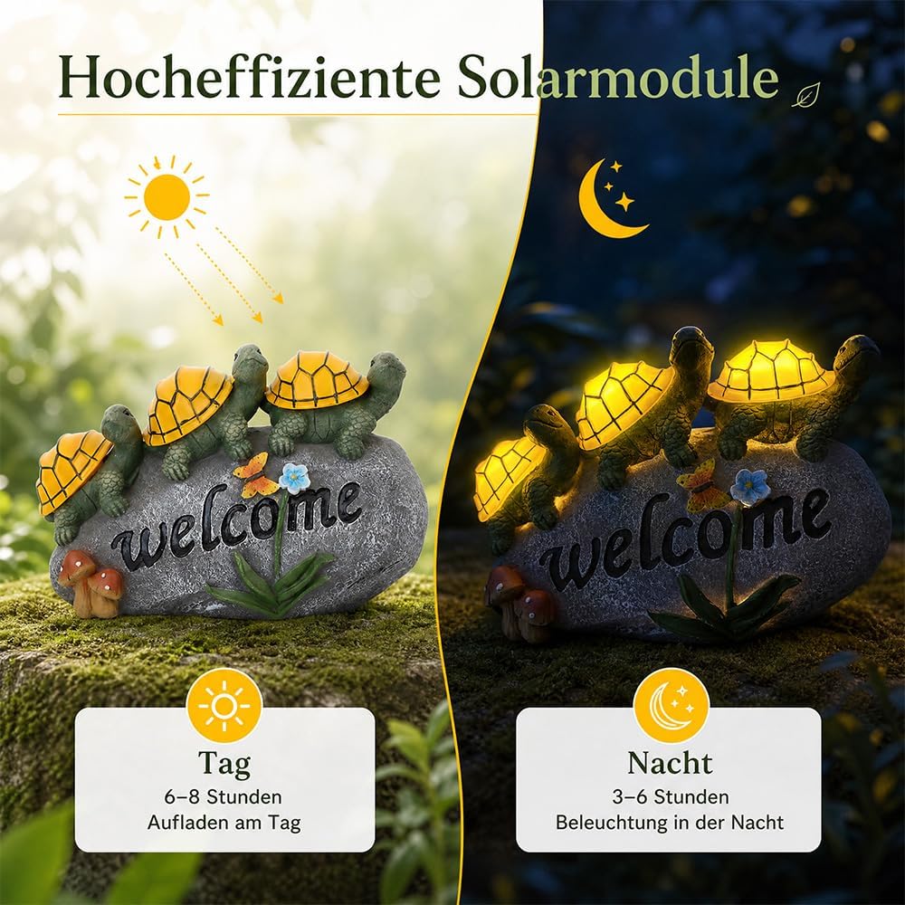 Shildkröte Deko Solar, Solar Gartenfigur Schildkröte, Gartenfiguren für Draussen Wetterfest mit 3 LE