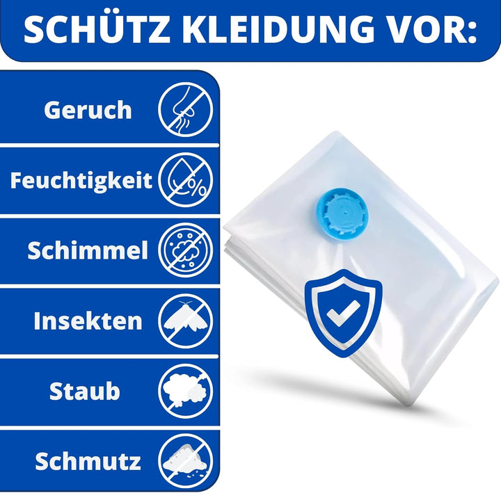 Kronenburg Vakuumbeutel für Kleidung 6er Set 80x60 cm - Vakuum Kleiderbeutel wiederverwendbar - Aufb