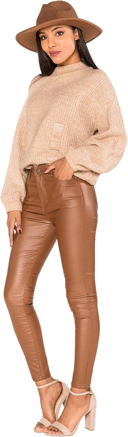 Nina Carter S513 Damen Skinny Fit Wetlook Jeans HIGH Waist Lederlook Stretchjeans Jeanshosen Hose Kn