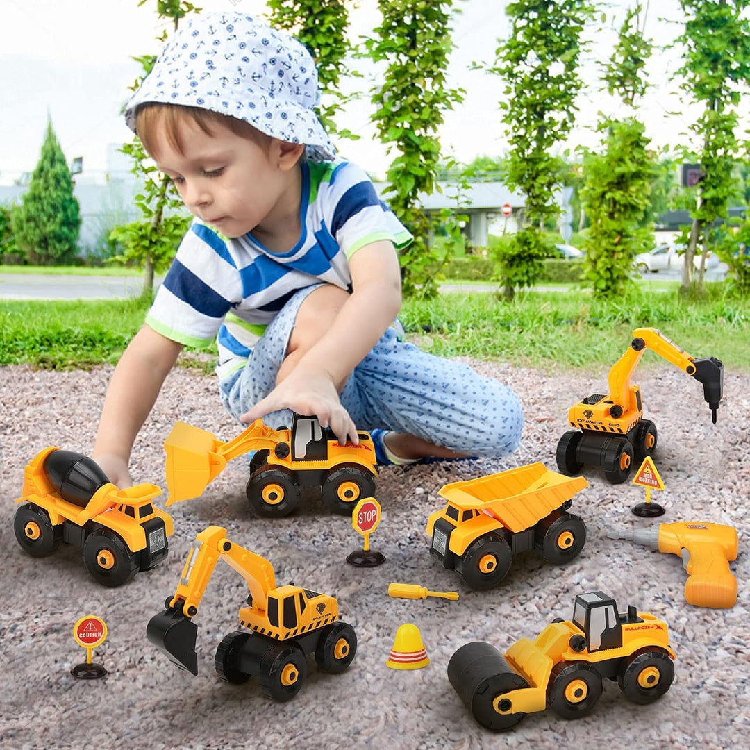 Dreamon Bagger Kinder Spielzeug, Baustellenfahrzeuge Kinder mit Elektro-Drill, Traktor, Sandkasten B