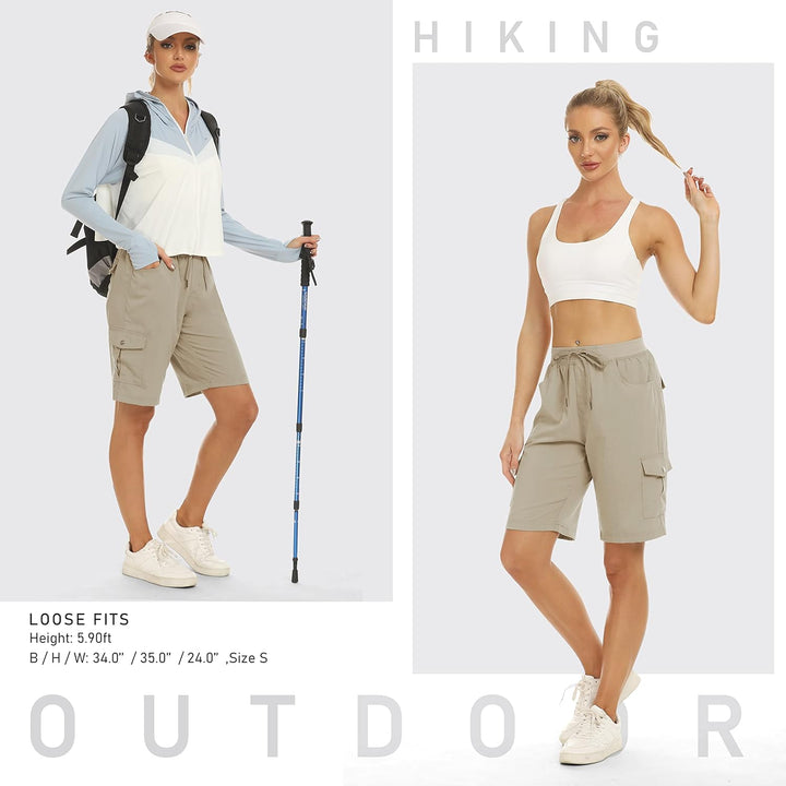 JINSHI Shorts Damen Sommer Cargohose Kurze Wanderhose Outdoor Schnelltrocknend Freizeithose mit Mehr
