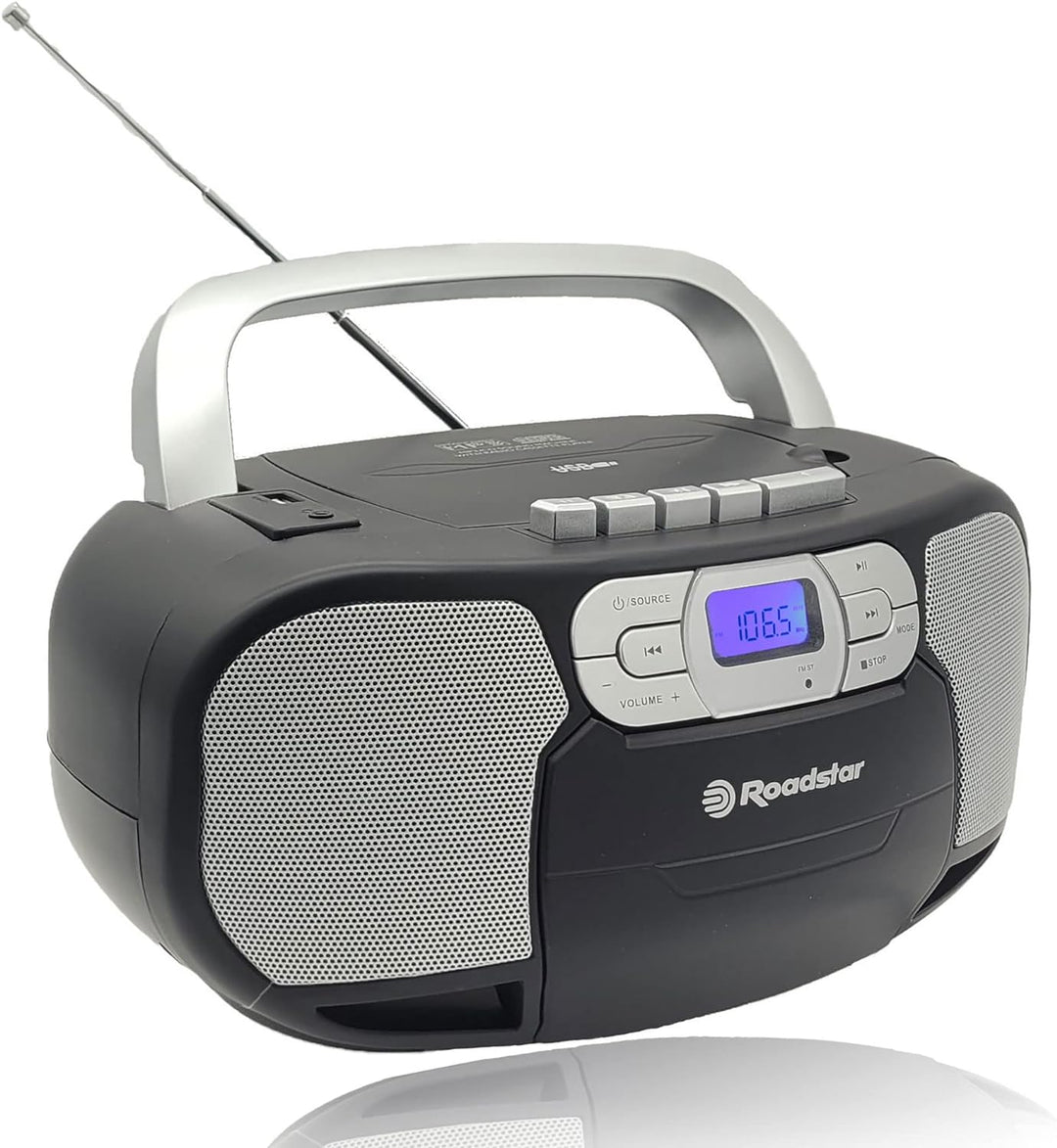 Roadstar RCR-4635UMP/BK Tragbares CD-Radio Kassette, Digitalradio PLL FM-Radio, Boombox CD-MP3-Playe