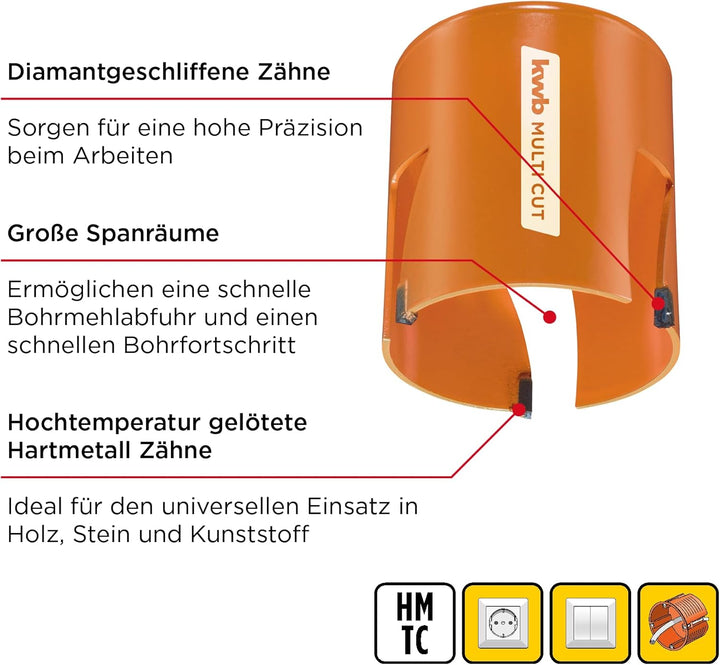 kwb Lochsäge Ø 112 mm mit hochtemperaturgelöteten, diamantgeschliffenen Zähnen, schneller Spanabfuhr