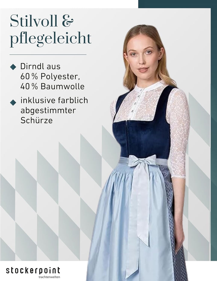 Stockerpoint Damen Dirndl Aida Kleid für besondere Anlässe 40 Blau, 40 Blau