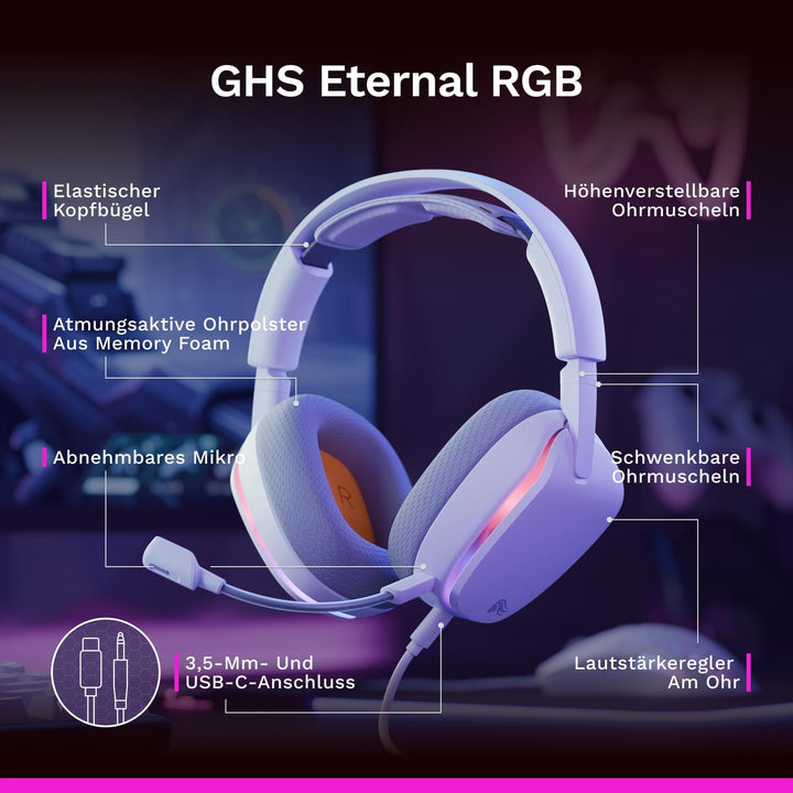 GLORIOUS GHS Eternal RGB – Stereo-RGB-Gaming-Headset für PC, PS5, PS4, Switch – speziell abgestimmte