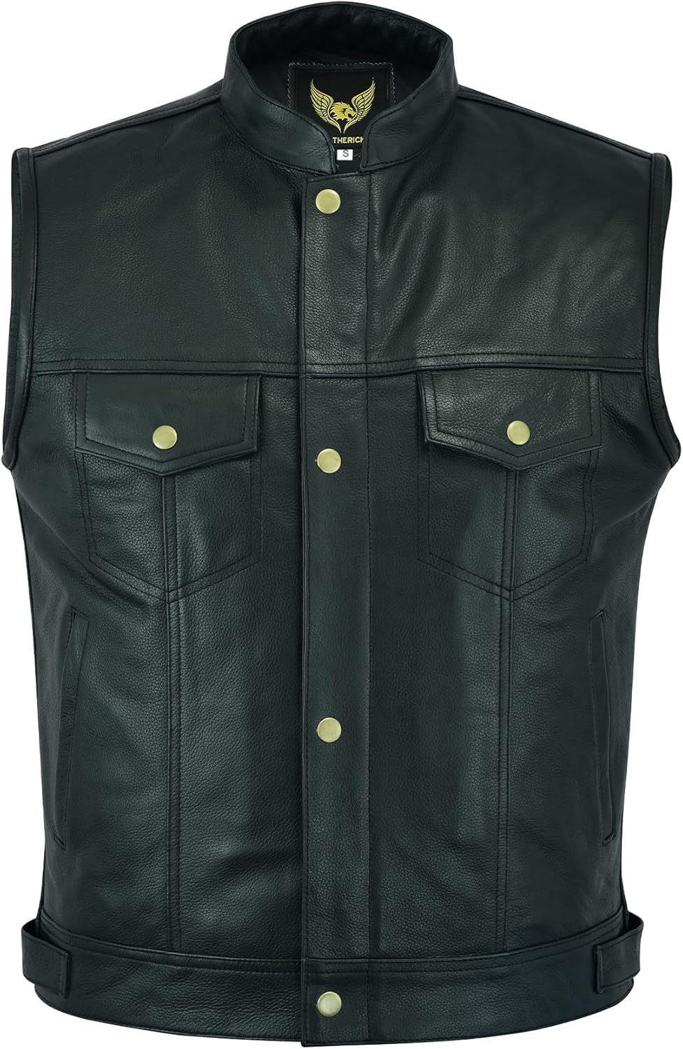 Leatherick Herren Biker Weste aus echtem Leder mit offenen Knöpfen für Reiten und modische Weste (2X