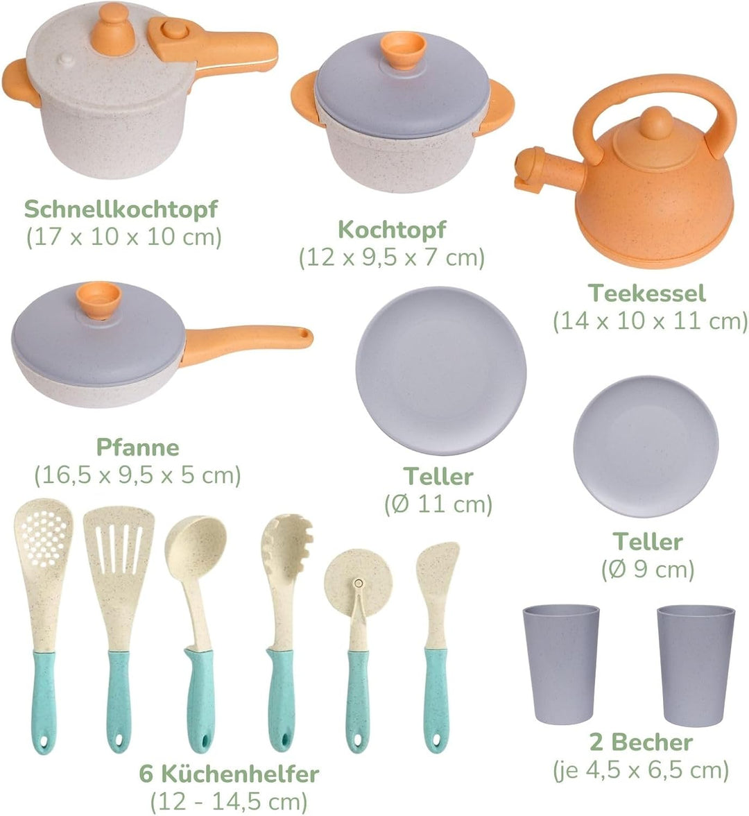 alldoro 60425 Küchenspielzeug Kinderküche, 14-TLG. Koch- & Geschirrset mit Töpfen, Pfanne, Teekanne