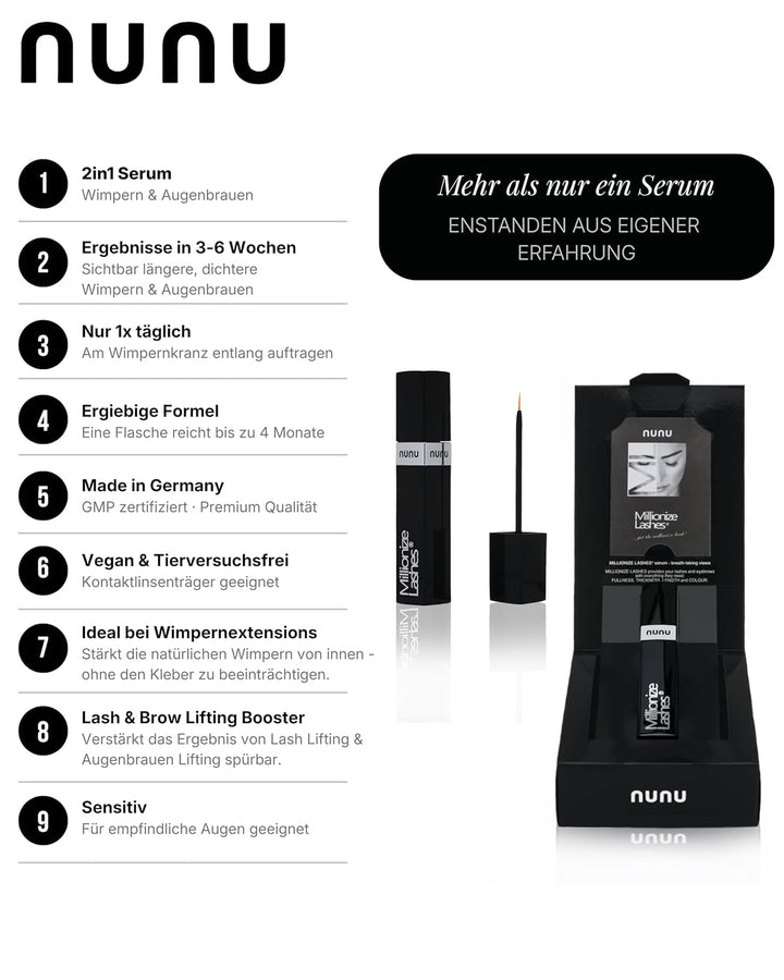 Nunu Millionize Lashes Wimpernserum & Augenbrauenserum 2in1 - Wimpernwachstum & Wimpernpflege - lang