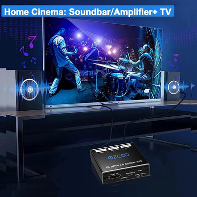 4K 60Hz HDMI Splitter 1x2 1080P 120Hz HDCP2.2 HDR 18Gbps UHD Dolby Vision Atmos EDID Scaler 4K 1080P