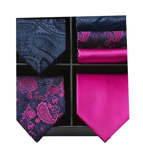 HISDERN Los 3 Stck Herren Krawatte Klassisch Elegante Krawatten und Einstecktuch Seidenkrawatte Set