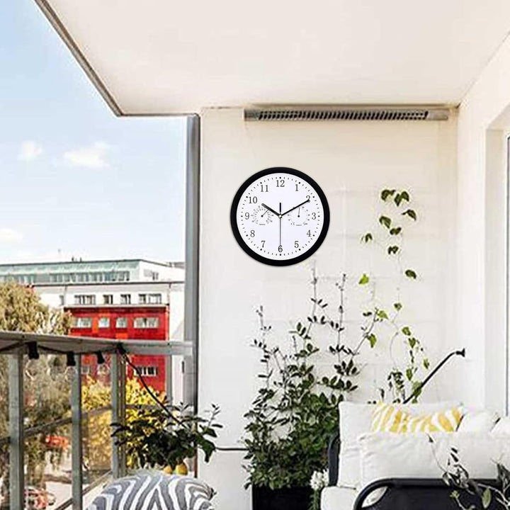Innen Draussen Wetterfeste Wanduhr mit Temperaturanzeige und Hygrometer, 10 Zoll Gartenuhr Wetterfes
