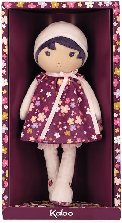 KALOO - Tendresse – Meine 1. Puppe aus violettem Stoff – Stoffpuppe 32 cm – Blumenkleid – Abnehmbare