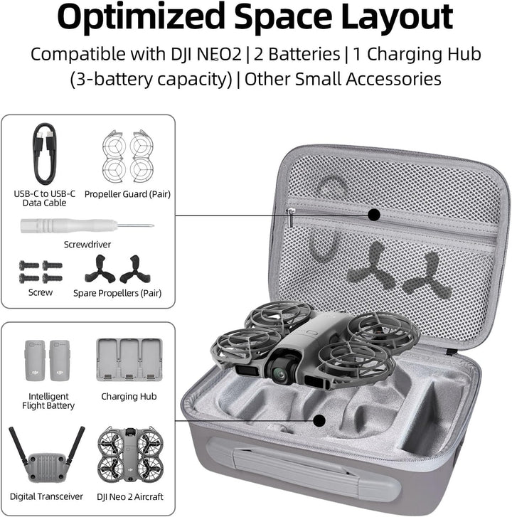 Tasche DJI Neo2 Drohne,Carrying Case für DJI Neo2 mit 2 Akkus,Ladestation,Neo 2 kleine Tragetasche m