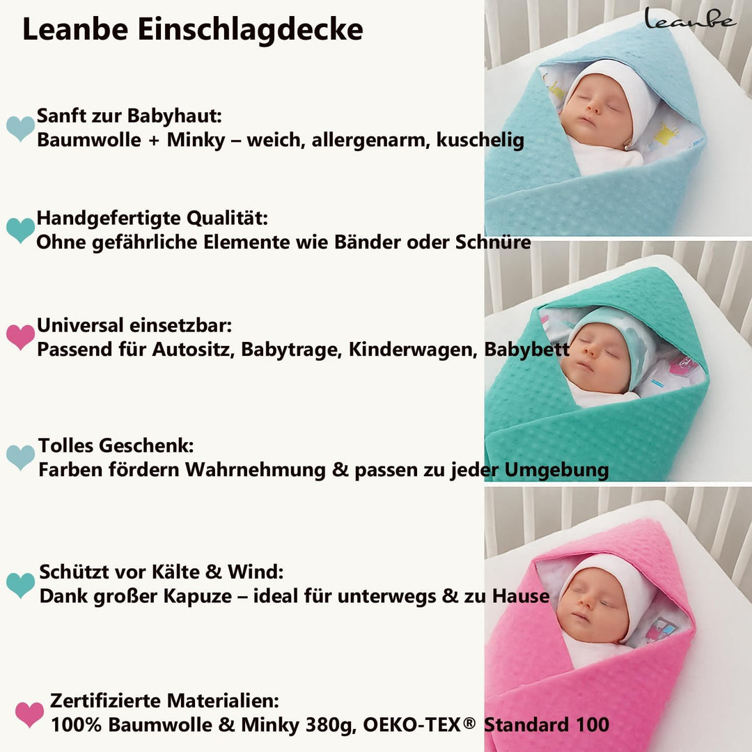 Baby Einschlagdecke Doppelseitig 86x86 cm Minky-Plüsch für Kinderwagen und Babybett (Grau Minky-Eule