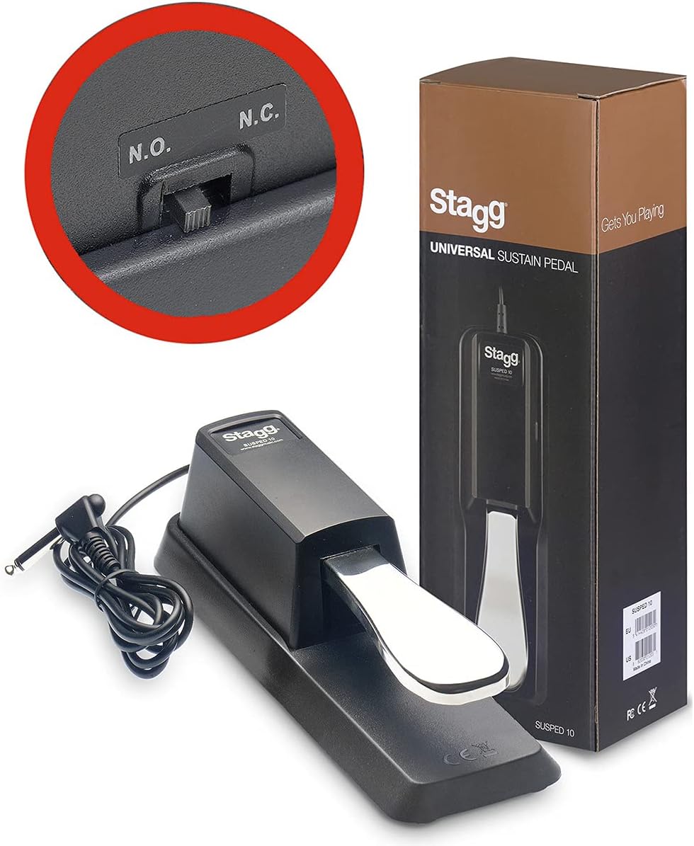Stagg 21203 verchromtes Pedal mit Polaritätsschalter für E-Piano/Keyboard (1,5m, lange Kabel, 6,3mm