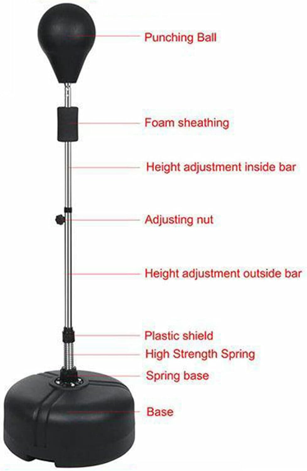 Punchingball Boxstand Boxsack Stehend 120-160cm Höhenverstellbarer Standboxball Stahlfeder Bounce Ba