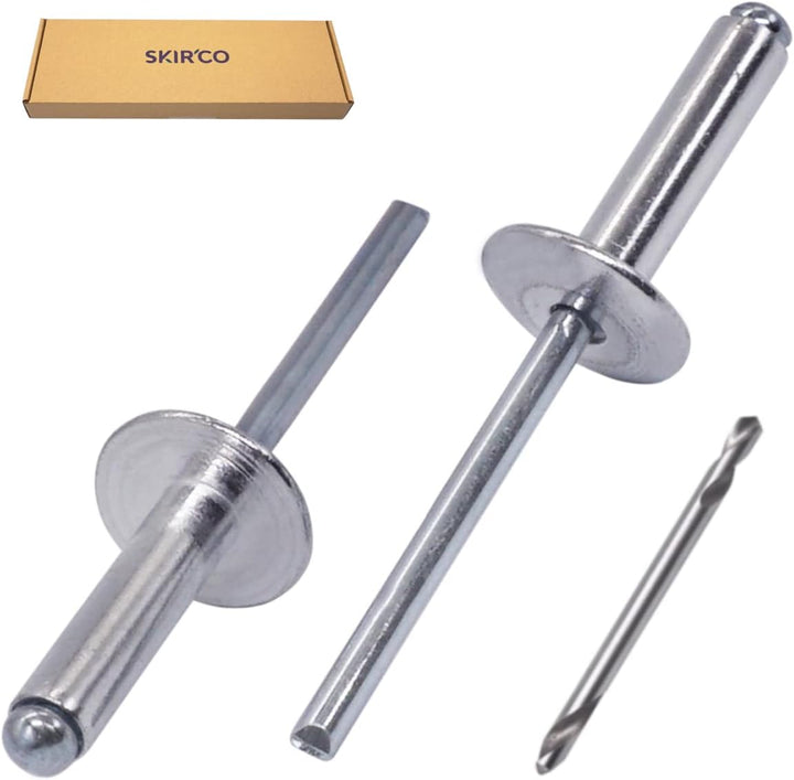 SKIR'CO (150 Stk) Grosse Blindnieten aus Aluminium mit grossem Flansch 5,0 x 20 mm, Stahlstift, Bohr