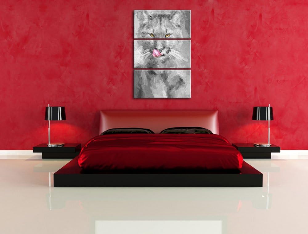 anmutiger Puma schwarz/weiss Deluxe 3-Teiler Leinwandbild 120x80 Bild auf Leinwand, XXL riesige Bild